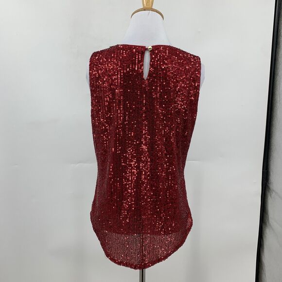 DKNY Tank Top Womens S Small Ruby Sequined Round Neck Sleeveless Keyhole Lined - Picture 5 of 13